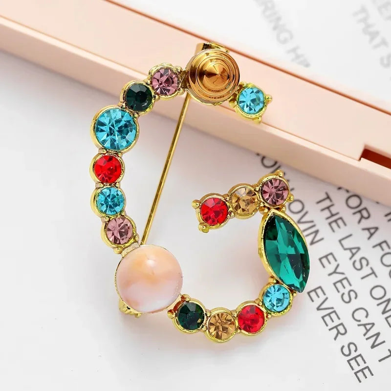 Broche Lettre Anglaise Strass Cristaux Colorés – Pin's Revers Alphabet Tendance Femme