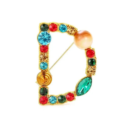 Broche Lettre Anglaise Strass Cristaux Colorés – Pin's Revers Alphabet Tendance Femme