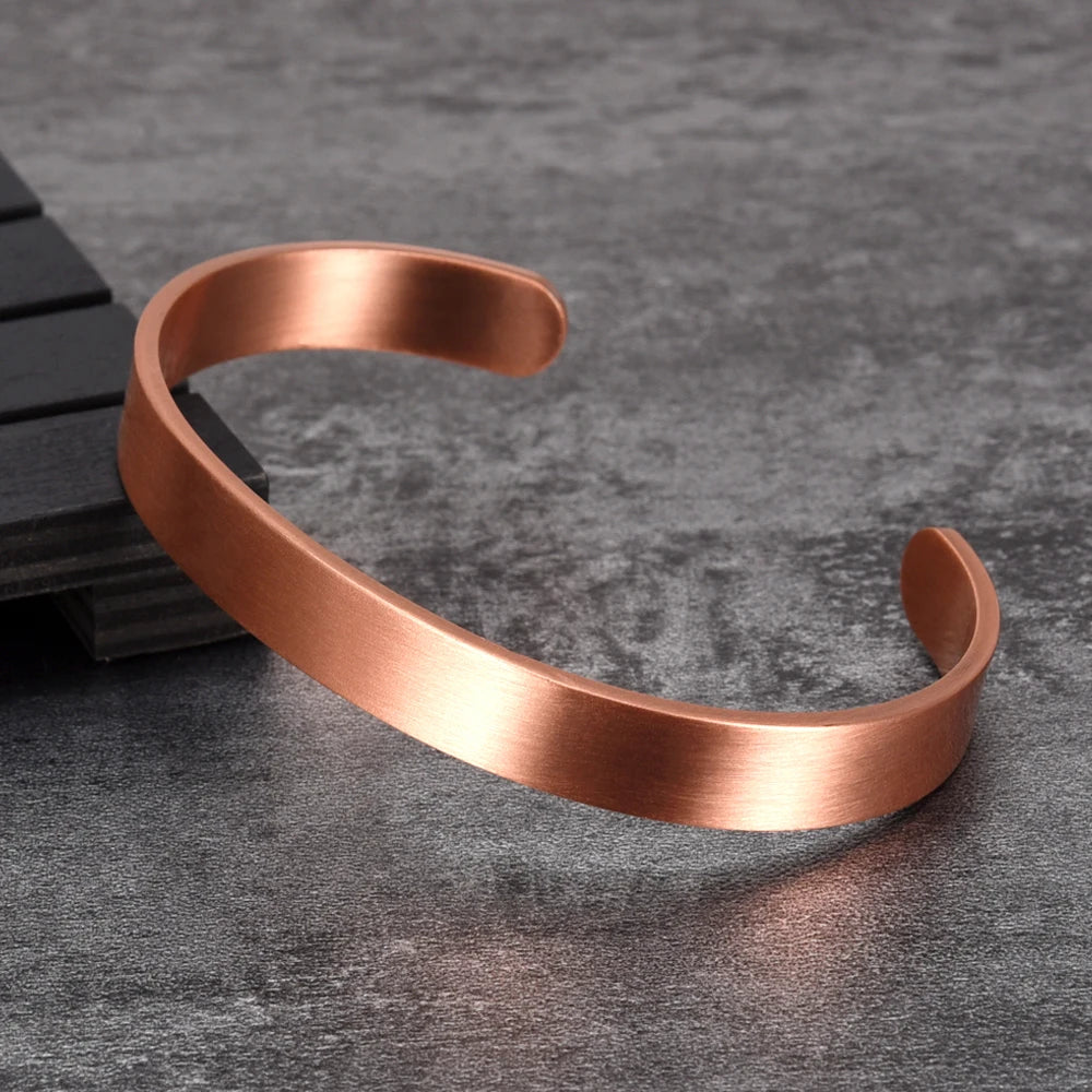 Bracelet Manchette Cuivre Pur Mat – Ouvert Ajustable 9,5mm, Unisexe