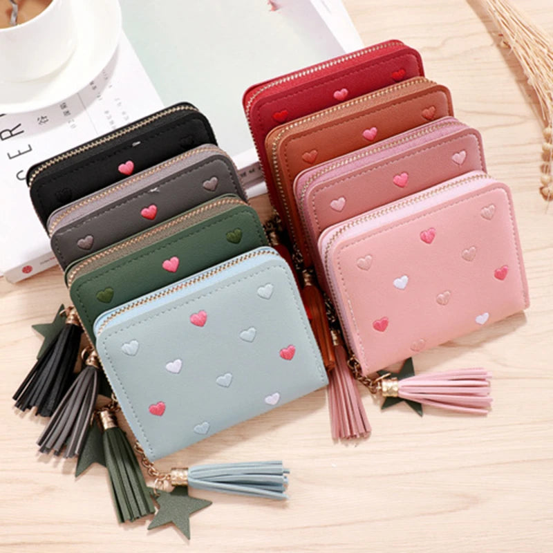 Portefeuille Femme Mini Court Pompon Zippé - Porte-Monnaie Cuir PU Cute Porte-Carte Main Vert