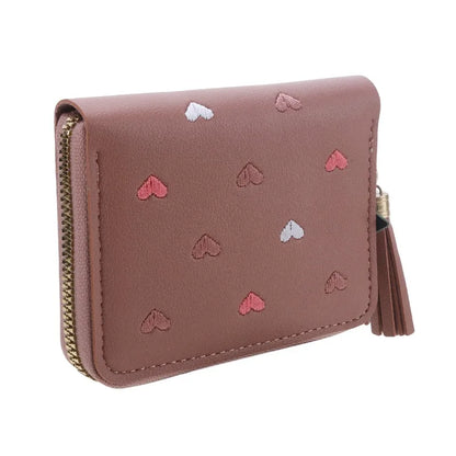Portefeuille Femme Mini Court Pompon Zippé - Porte-Monnaie Cuir PU Cute Porte-Carte Main Vert