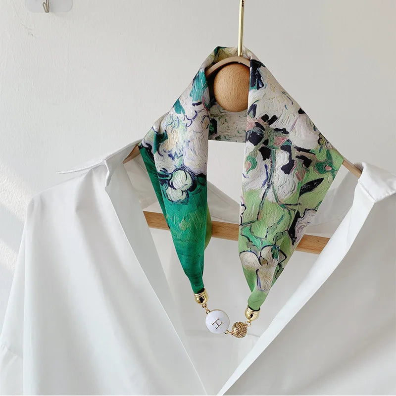 Women's Square Scarf with Magnetic Buckle - Versatile Summer Luxury Scarf/Necklace