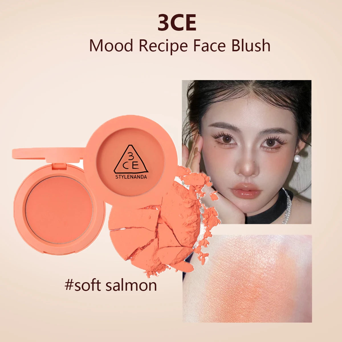 Blush 3CE Mood Recipe Delectable - Poudre Soyeuse Modulable Pigmentation Naturelle Longue Tenue K-Beauty