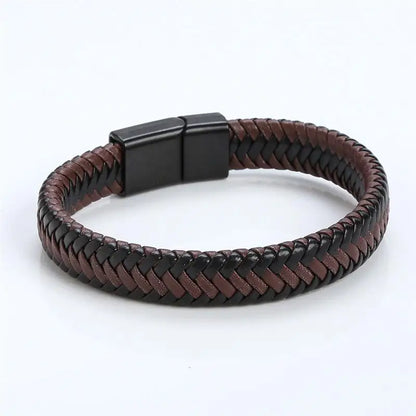 Bracelet Cuir Tressé Main Homme – Boucle Magnétique Classique Cadeau Couple