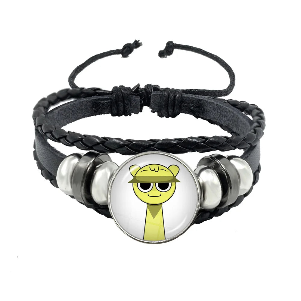 Bracelet Sprunki Incredibox Personnage Anime – Cuir Multicouche Tressé Fait Main