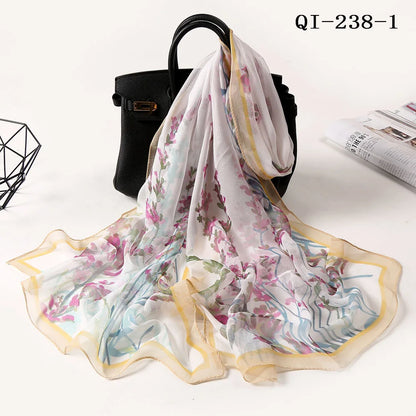 Foulard Écharpe Georgette Dégradé Fleur Femme - Bandana Châle Hijab Été Protection Solaire