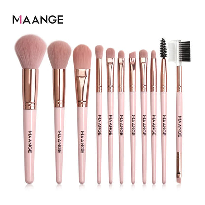 Set Pinceaux Maquillage MAANGE 12pcs Rose - Poudre Fard Paupières Eyeliner Sourcils Pro