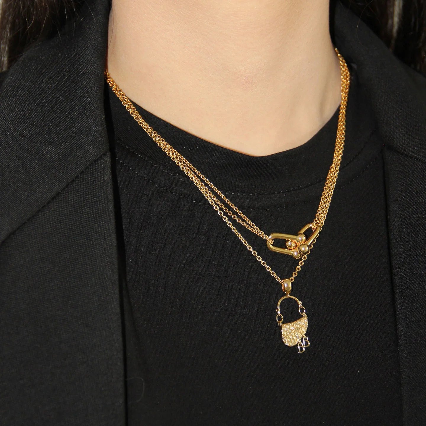 Parure Bijoux Française Luxe Sac à Main – Collier Boucles Plaqué Or