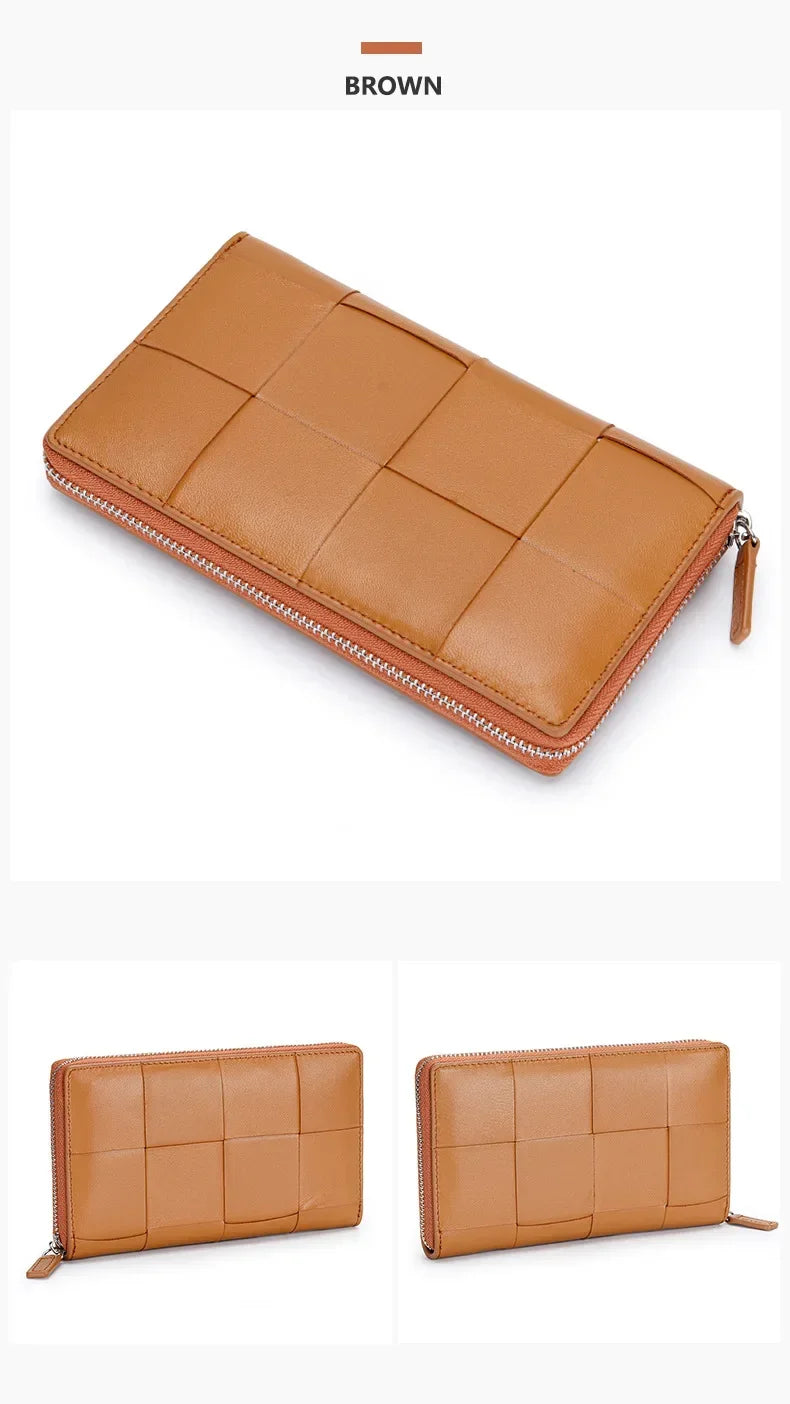 Portefeuille Femme Cuir Véritable Long - Porte-Monnaie Luxe Design Clutch Cadeau