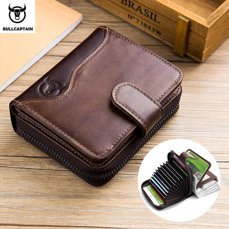 Portefeuille Homme BULLCAPTAIN Cuir Véritable - Multi-Cartes Business Luxe Grande Capacité