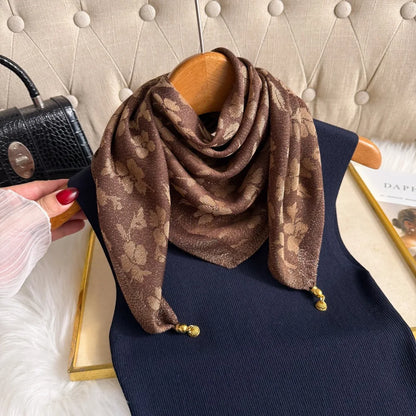 Women's 70cm Square Scarf with Magnetic Buckle - Premium Autumn/Winter Silk Triangle Scarf