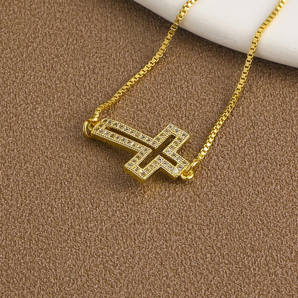 Bracelet Chaîne Cuivre Zircon Croix – Or & Argent Ajustable Unisexe Soirée