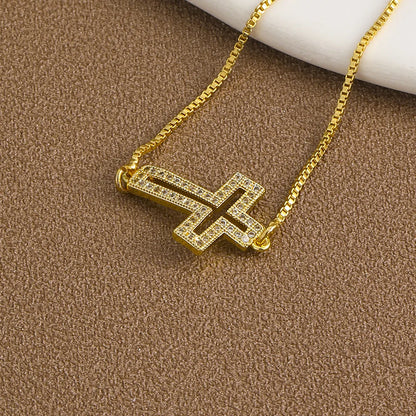 Bracelet Chaîne Cuivre Zircon Croix – Or & Argent Ajustable Unisexe Soirée