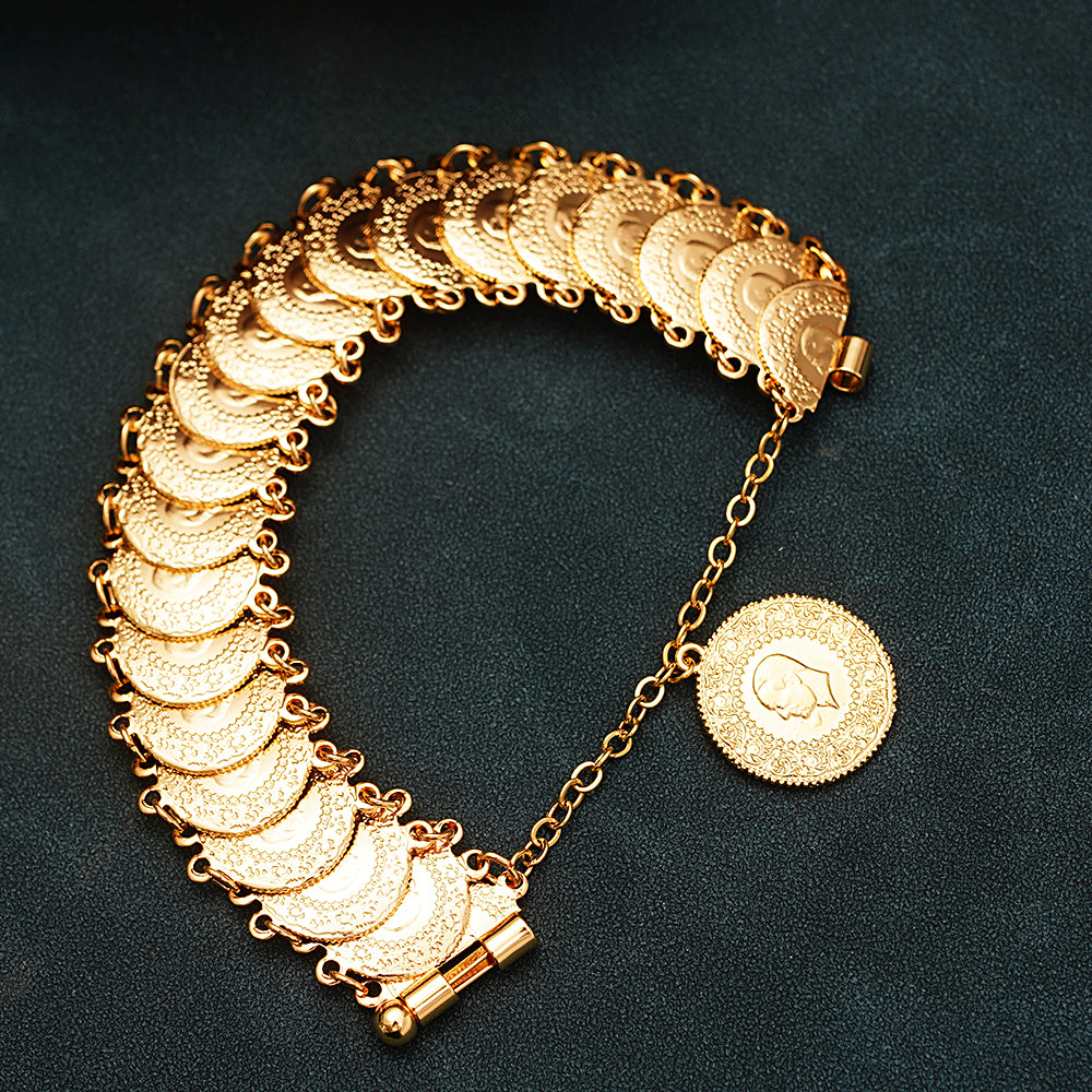 Bracelet Manchette Ottoman Turc Pièces et Totems - Plaqué Or Mariée