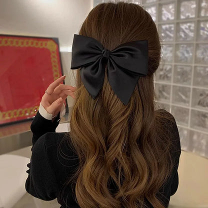 Pinces Cheveux Minimalistes Soie Nœud Noir - Barrettes Femme Fille Accessoires Coiffure Élégants