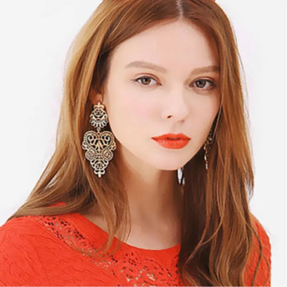 Boucles d'Oreilles Pendantes Feuilles Fleurs Ajourées - Statement Bohème Exagéré