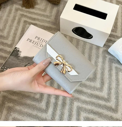 Portefeuille Femme Court Nœud Pliable - Clutch Bag Porte-Cartes Cuir PU Fashion