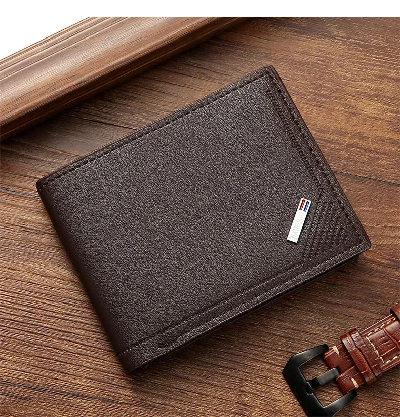 Portefeuille Homme Cuir Court Minimaliste - Wallet Pliable Fin Compact Coffee