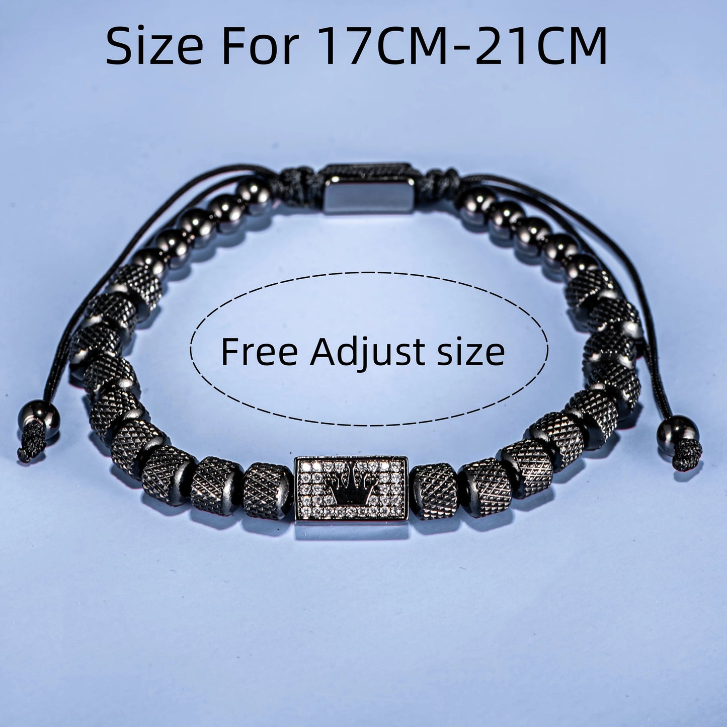 Bracelet Tressé Perle Couronne Micro-Serti – Acier Inoxydable Hommes Ajustable