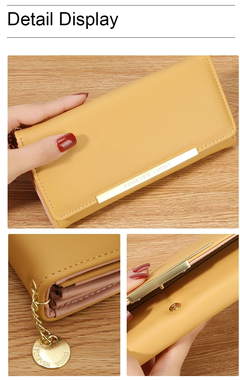 Portefeuille Femme Trifold Long Haut de Gamme - Multi-Cartes Multifonction