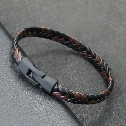 Bracelet Cuir Tressé Homme — Style Vintage, Fait Main, Fermoir Easy-Hook