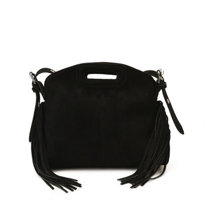 Sac à Main Femme Daim Vintage Style Français - Sac Bandoulière Épaule Glands Café