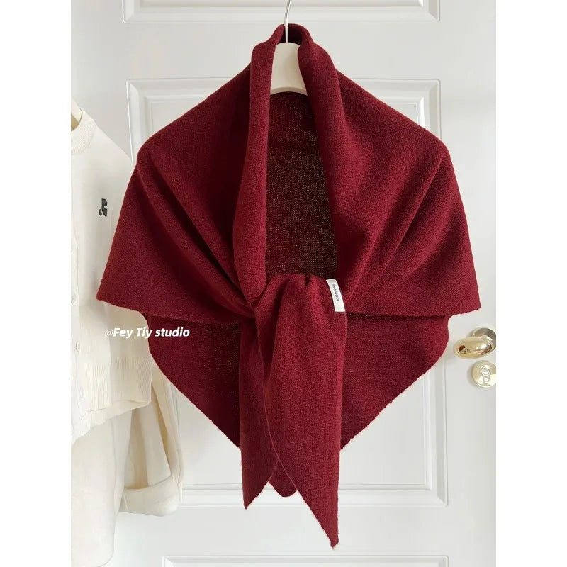 Foulard Triangle Laine Niche Britannique Coréen Vert - Écharpe Tricotée Multifonction Femme