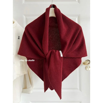 Foulard Triangle Laine Niche Britannique Coréen Vert - Écharpe Tricotée Multifonction Femme