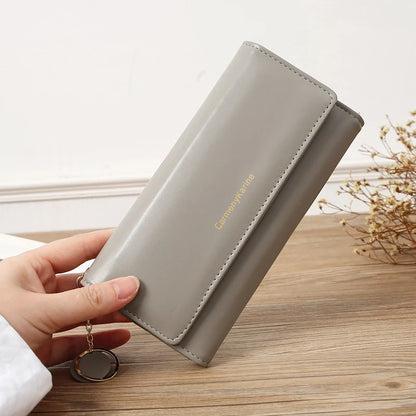 Portefeuille Femme Long Cuir PU Bleu Marine - Porte-Cartes Multifonction Pliable Clutch