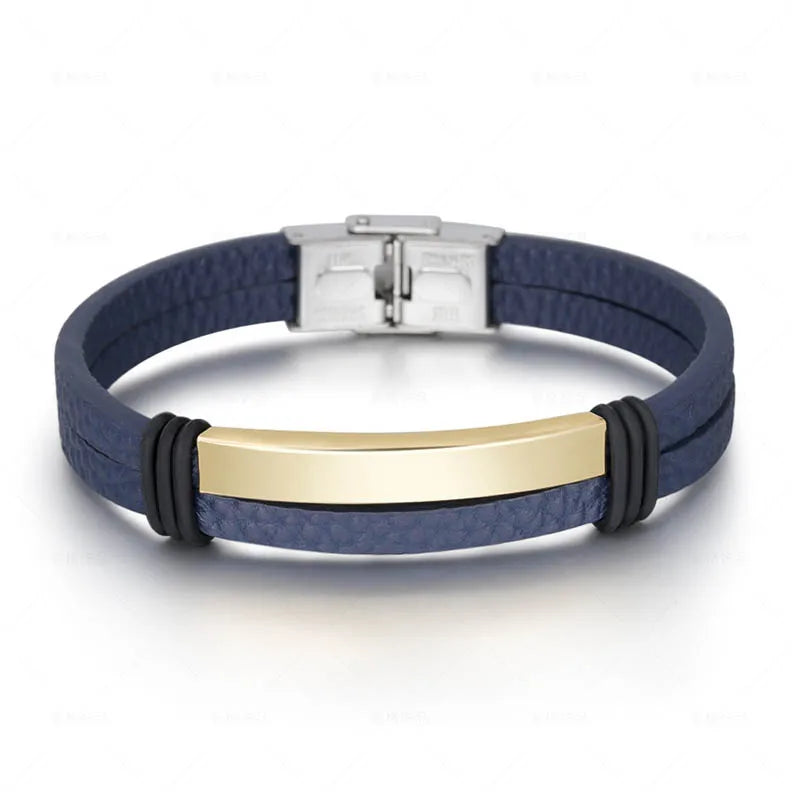 Bracelet Enroulé en Cuir pour Homme avec Charm en Acier Inoxydable