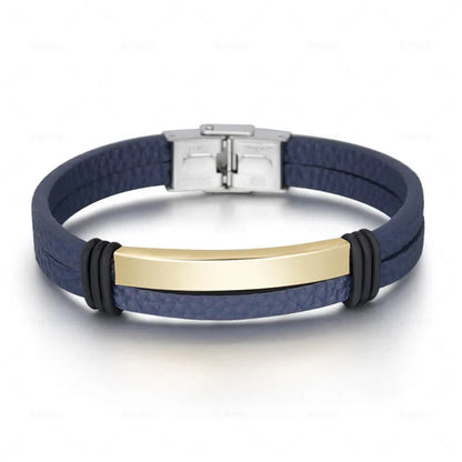 Bracelet Enroulé en Cuir pour Homme avec Charm en Acier Inoxydable