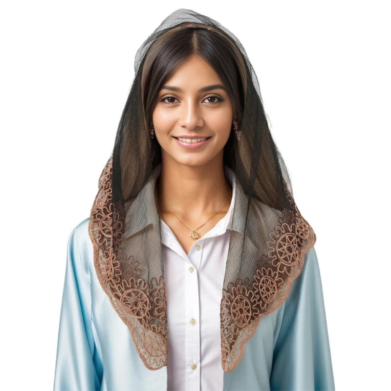 Foulard Mantille Dentelle Élégant Femme - Voile Église Catholique Mariée Photo Beige