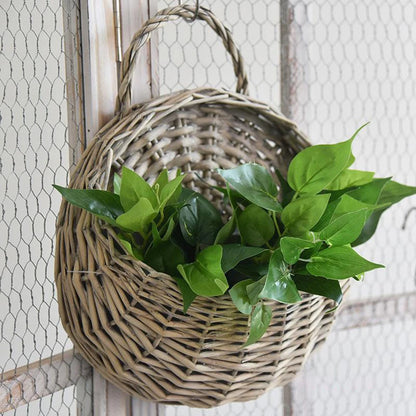 Panier Rotin Mural Fait Main - Pot Fleurs Osier Tressé Suspendu Décor Bohème Jardin Balcon Maison