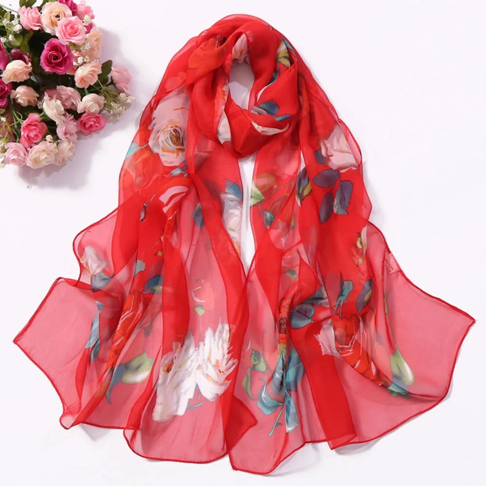Foulard Écharpe Mousseline Georgette Rose Femme - Bandana Châle Été Protection Solaire Plage