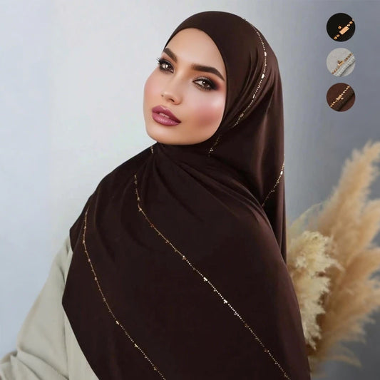 Hijab Jersey Coton Premium - Voile Bordure Scintillante Femme