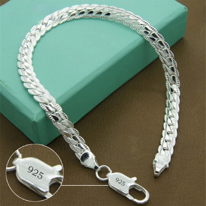 Bracelet Chaîne Plate Argent Sterling 925 6mm - Fermoir Homard 18-20cm Femme Homme Mariage