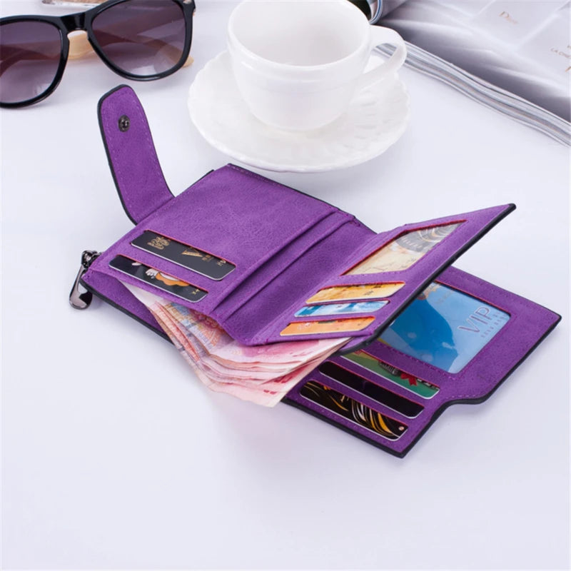 Portefeuille Femme Court Cuir PU Pliable Gris - Porte-Carte Porte-Monnaie Portable Lady Coin Purse