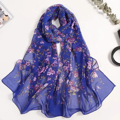 Foulard Écharpe Mousseline Fleur Prunier Femme - Bandana Châle Été Protection Solaire Plage