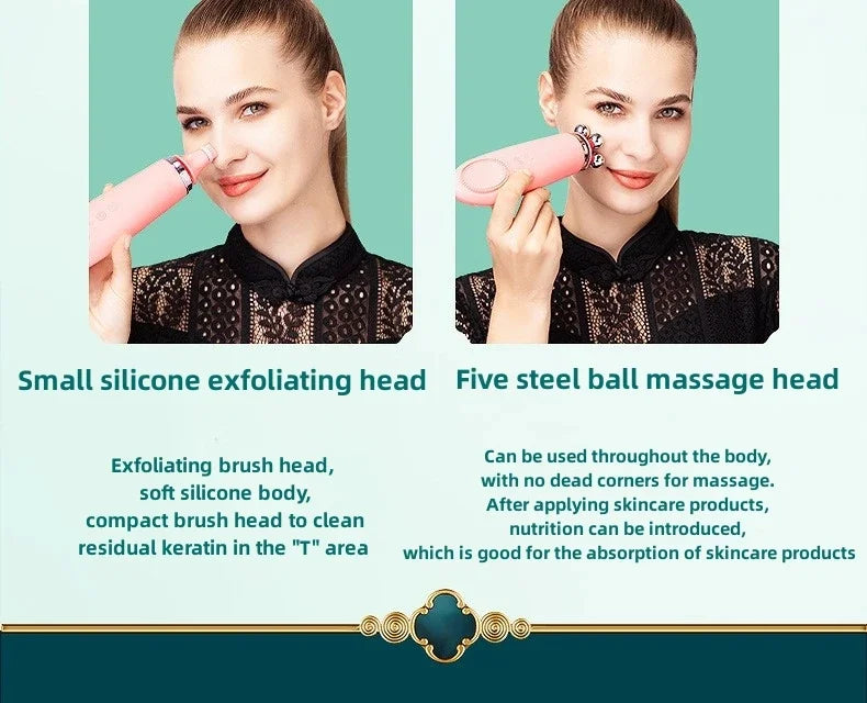 Appareil Nettoyage Facial 4-en-1 Silicone - Brosse Électrique Lifting Visage Anti-Âge Rose