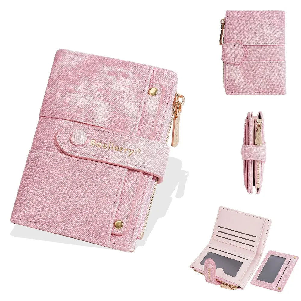 Portefeuille Femme Cuir PU - Porte-Carte Compact Zippé Grande Capacité pour Cartes Bancaires et Voyage