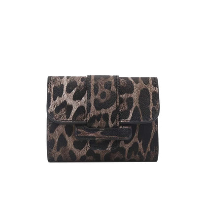 Portefeuille Femme Court Imprimé Léopard PU - Porte-Monnaie Carré Multi-Cartes Style Coréen Tendance