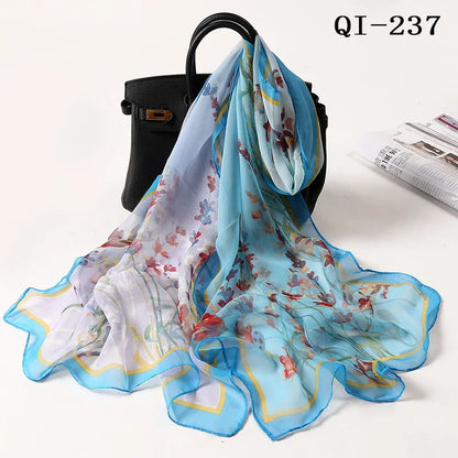 Foulard Écharpe Georgette Dégradé Fleur Femme - Bandana Châle Hijab Été Protection Solaire