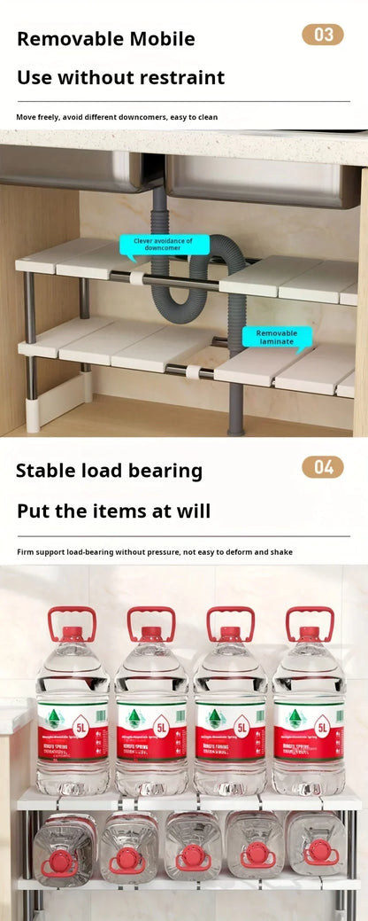 Organisateur Extensible Sous Évier - Rangement Ajustable Multi-Niveaux