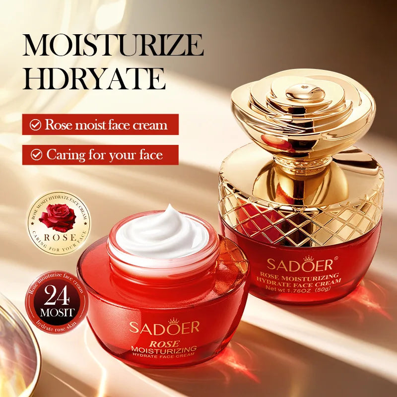 Crème Hydratante Rose 50g - Texture Soyeuse Parfum Longue Durée Voile Hydratant Peau Douce Beauté