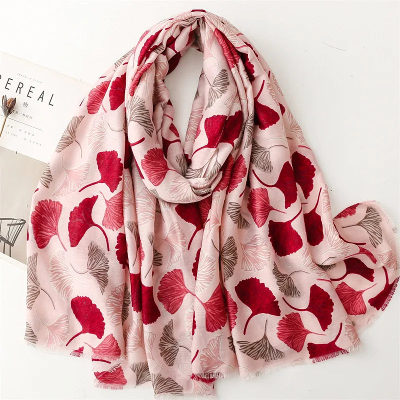 Foulard Bohème Ginkgo Biloba - Écharpe Légère Multicolore Femme