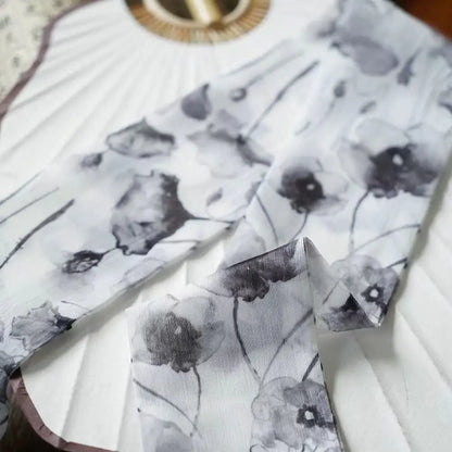 Foulard Soie Chinois Élégant - Bandeau Ruban Rose Imprimé Long Femme