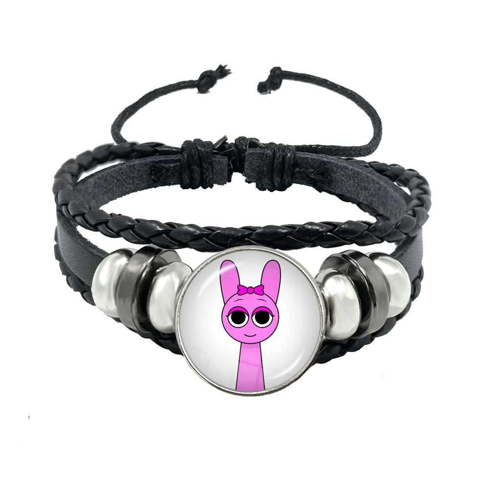 Bracelet Sprunki Incredibox Personnage Anime – Cuir Multicouche Tressé Fait Main