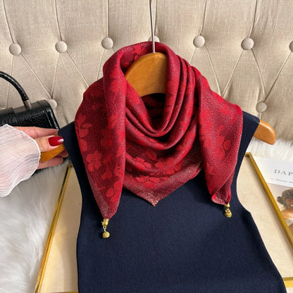 Women's 70cm Square Scarf with Magnetic Buckle - Premium Autumn/Winter Silk Triangle Scarf