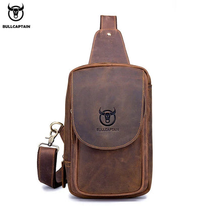 Sac Bandoulière Homme Cuir BULLCAPTAIN Crazy Horse - Sacoche Poitrine Voyage Rétro