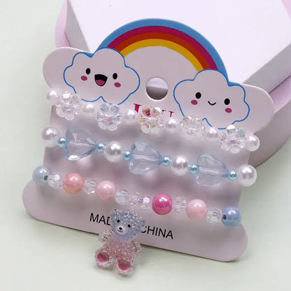 Ensemble 3 Bracelets Perles Cartoon Mignons Enfants – Princesse Licorne Fruits Chat Filles